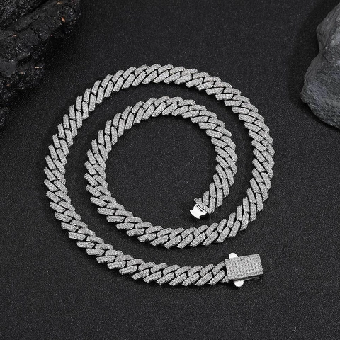 Hip Hop Men Copper Zirconia Iced Out Rhombus Cuban Link Chain Necklace Electroplated Gold Silver Color Jewelry For Party Gift