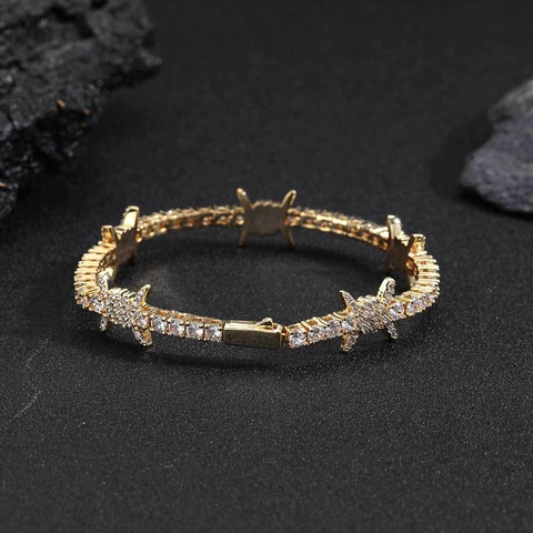 Hip Hop Copper Barbed Wire Tennis Bracelet For Men Women Iced Out Zirconia Inlaid Punk Street Style Link Chain Jewelry Fashion Gift