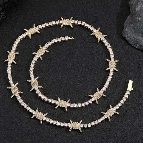 Hip Hop Barbed Wire Tennis Chain Necklace Iced Out Zirconia Copper Thorn Necklace For Men Women Streetwear Jewelry