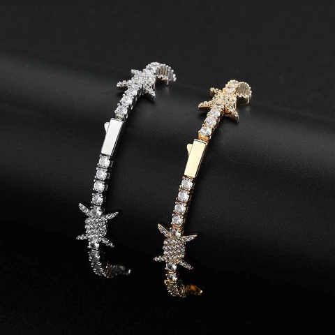 Ensemble de Bijoux Collier Bracelet Tennis Hip Hop Fil Barbelé pour Hommes Femmes Cuivre Zirconia Chaîne d'Épines Plaqué Or 18K
