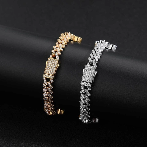 Hip Hop Iced Out Panzerkette Kupfer Zirkonia Kleeblatt Halskette Und Armband Gold Silber Galvanisiert Herren Schmuck