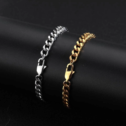 Set di Gioielli con Catena a Maglia Cubana in Acciaio Inossidabile Hip Hop per Uomo Donna Collana Bracciale Dorato Argento