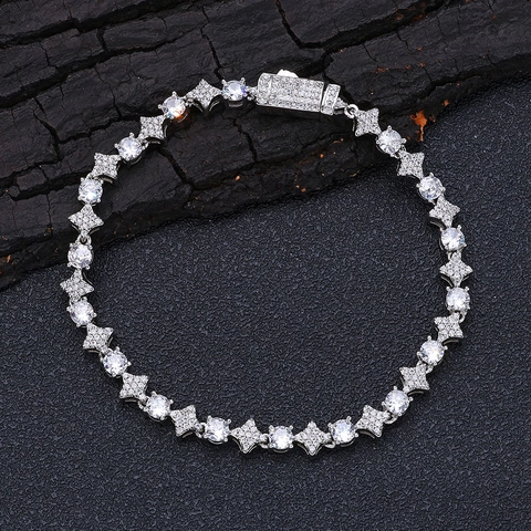 Bracciale Tennis Hip Hop Uomo Stella Zirconia Rame Iced Out Gioielli Bracciale Link Stella Per Uomo Donna Festa Gioielli Decorativi