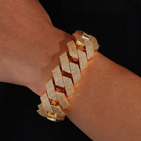 Bracciale Hip Hop Uomo Maglia Cubana Rame Iced Out Zirconia Rombo Bracciale Placcato Oro Argento Gioielli Streetwear