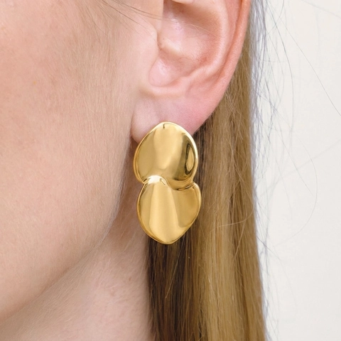 Geometric Circle Stud Earrings Stainless Steel 18K Gold Plated Irregular Mirror Texture Minimalist Bicolor Jewelry For Women