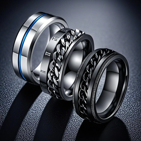 Anillo de Acero de Titanio de Moda para Hombre Estilo Industrial Cadena de Acero Inoxidable Números Romanos Anillo Spinner Joyería