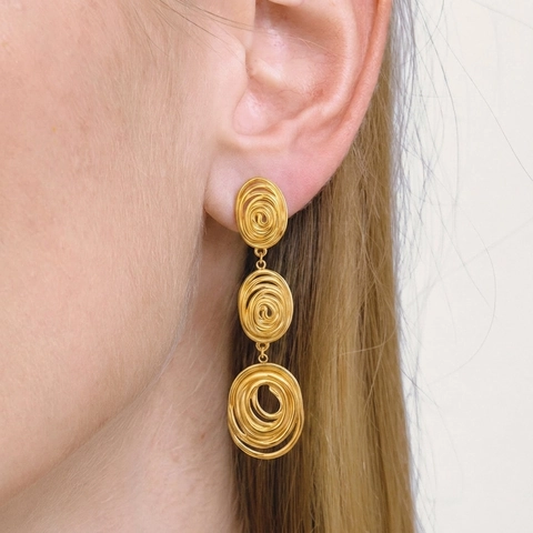 Vintage Spirale Hängeohrringe 304 Edelstahl 18K Vergoldet Geometrische Dreifache Kreis Drop Hypoallergen Für Frauen