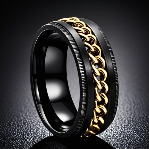 Stainless Steel Spinner Ring For Men Rotatable Chain Ring Roman Numerals Stress Relief Band Ring Cool Hip Hop Jewelry