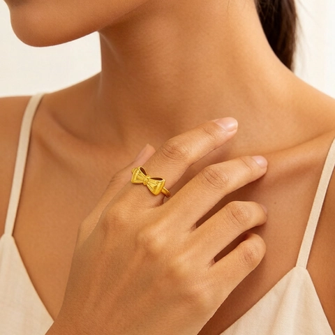 Bow Ring 18K Gold Plated Stainless Steel Adjustable Opening Minimalist Chic Fashion Jewelry For Women