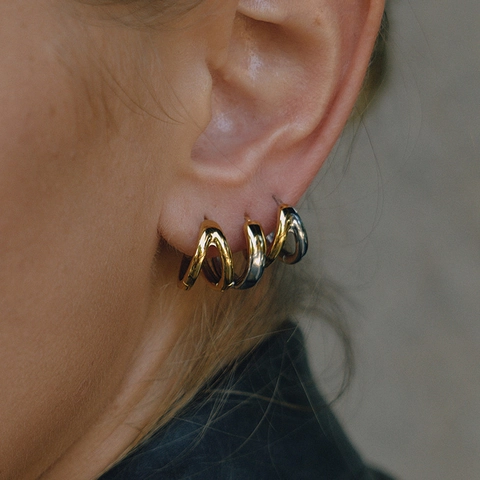 Double Layer C Shaped Hoop Earrings 304 Stainless Steel 18K Gold Plated Smooth Geometric Jewelry For Women Hypoallergenic