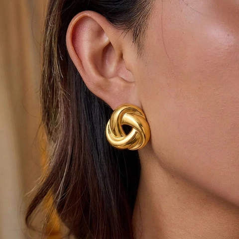Twisted Triangle Knot Stud Earrings 304 Stainless Steel Gold Plated Geometric Hypoallergenic Minimalist Vintage Jewelry