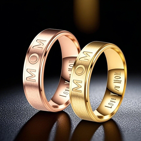 Stainless Steel Ring MOM DAD Engraved Letter Ring Fashion Commuter Couple Jewelry Gift For Mother's Day Father's Day Daily Jewelry