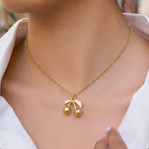 Kirsch Halskette Und Ohrringe 18K Vergoldeter Edelstahl Wasserdicht Anlauffrei Süßer Fruchtschmuck Für Frauen