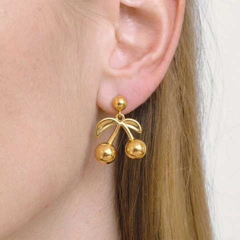 Kirsch Halskette Und Ohrringe 18K Vergoldeter Edelstahl Wasserdicht Anlauffrei Süßer Fruchtschmuck Für Frauen
