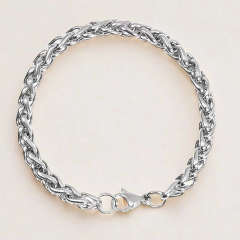 Bracelet Chaîne de Blé en Acier Inoxydable Minimaliste pour Hommes Femmes Bracelet Tressé en Acier Titane Bijoux de Mode Unisexe