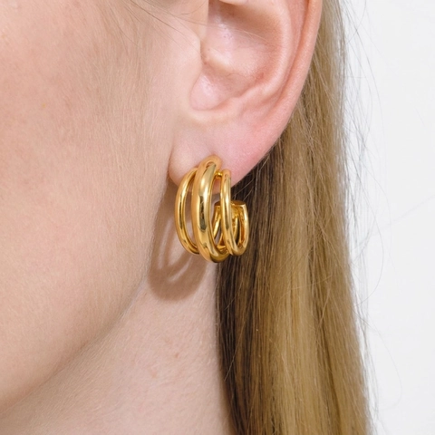 Dreilagige Creolen 18K Vergoldeter Edelstahl Wasserdicht Hypoallergen Minimalistischer Geometrischer Schmuck Für Damen