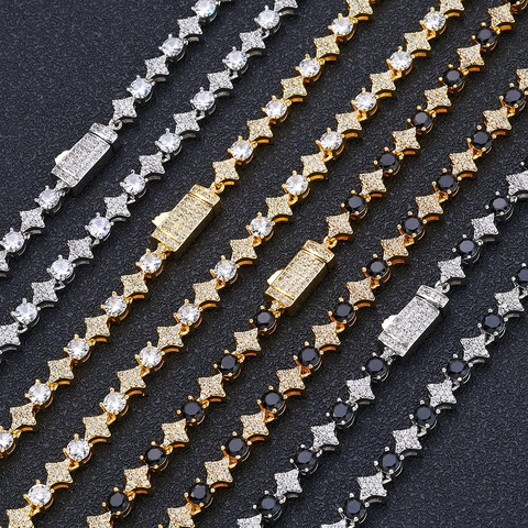 Hip Hop Iced Out Copper Cubic Zirconia Star Tennis Chain Necklace And Bracelet Urban Streetwear Accessories For Men Women