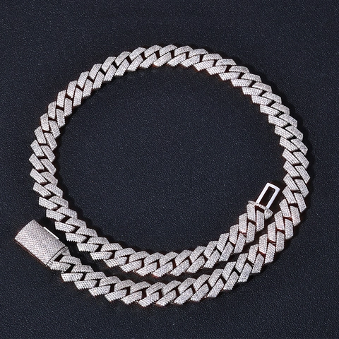 Hip Hop 15mm 4 Row Zirconia Rhombus Cuban Link Chain Necklace For Men 18K Gold Plated Copper Micro Inlaid Iced Out Jewelry