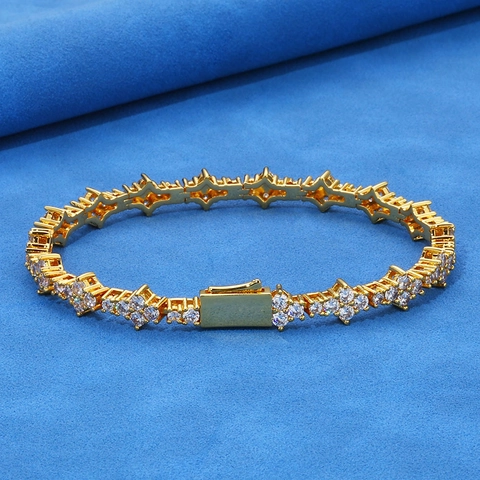 Pulsera Tennis De Hip Hop Para Hombre De Cobre Con Zirconia Cúbica Cadena De Estrellas Joyería De Lujo Accesorios Estilo Elegante