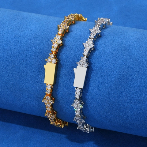 Pulsera Tennis De Hip Hop Para Hombre De Cobre Con Zirconia Cúbica Cadena De Estrellas Joyería De Lujo Accesorios Estilo Elegante