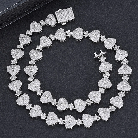 Hip Hop Money Bag Cuban Link Necklace Copper Zirconia Inlaid Iced Out Dollar Sign Pendant Necklace Street Fashion Jewelry