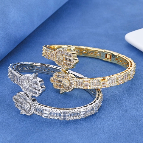 Luxus Hip Hop Hand Der Fatima Armreif Messing Mikro Pave Zirkonia Iced Out Armband Für Damen Herren Modeschmuck Geschenk
