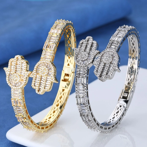 Luxus Hip Hop Hand Der Fatima Armreif Messing Mikro Pave Zirkonia Iced Out Armband Für Damen Herren Modeschmuck Geschenk