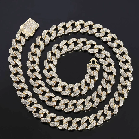 Collana da Uomo Hip Hop Larga a Catena Cubana in Rame Zirconia Doppia Fila Iced Out Gioielli alla Moda Accessorio Streetwear Regalo