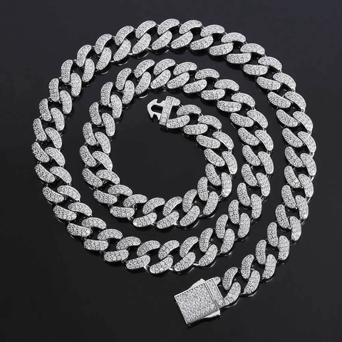 Collana da Uomo Hip Hop Larga a Catena Cubana in Rame Zirconia Doppia Fila Iced Out Gioielli alla Moda Accessorio Streetwear Regalo