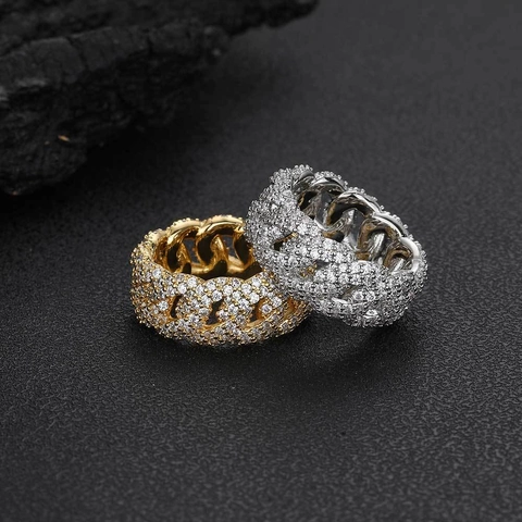 Anello Hip Hop Bubble Cuban Link Iced Out Pave AAA Zirconia Rame Anello a Fascia per Uomo Street Fashion Gioielli