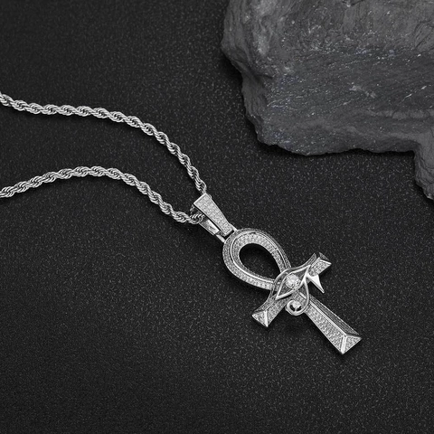 Collana con Ciondolo Ankh Croce Occhio di Horus Hip Hop Iced Out per Uomo Donna Rame Zirconia Bling Gioielli Regalo