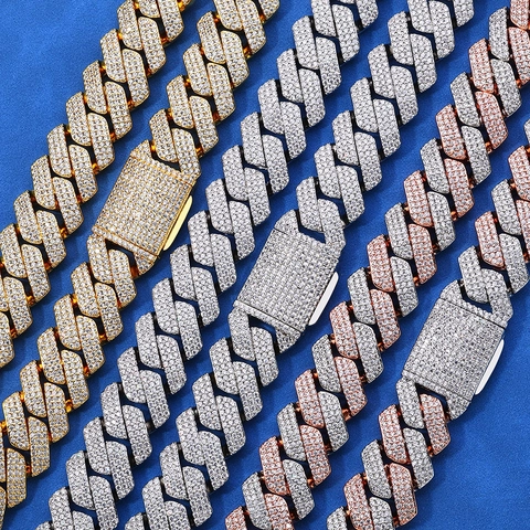 Conjunto de Joyas Cadena Cubana Hip Hop Cobre Zircón Iced Out Collar Y Pulsera para Hombre Mujer Joyería Oro Plata