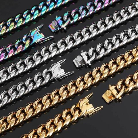 Collier Hip Hop Homme en Acier Inoxydable Mailles Cubaines Plaqué Or 18K Grosse Chaîne Lourde Mode Streetwear Bijoux Unisexe