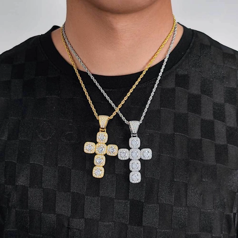 Collana Con Pendente a Croce Iced Out Hip Hop Rame Zirconia AAA Micro Pave Gioielli Per Uomo Donna Catena a Corda Streetwear