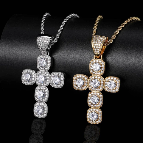 Collana Con Pendente a Croce Iced Out Hip Hop Rame Zirconia AAA Micro Pave Gioielli Per Uomo Donna Catena a Corda Streetwear