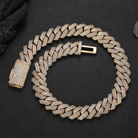 Hip Hop Heavy Iced Out Cuban Link Chain Necklace Copper Cubic Zirconia Double Row Square Zircon Jewelry For Men Women Party Accessory