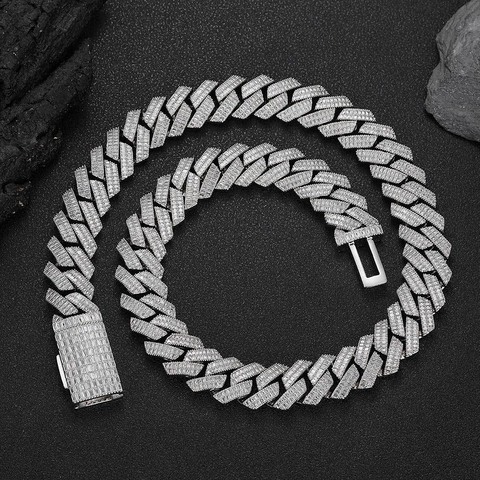 Hip Hop Heavy Iced Out Cuban Link Chain Necklace Copper Cubic Zirconia Double Row Square Zircon Jewelry For Men Women Party Accessory
