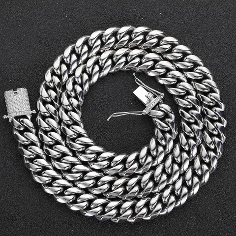 Collana Hip Hop Maglia Cubana in Acciaio Inossidabile per Uomo Donna Con Chiusura a Scatto in Zirconia Oro Argento