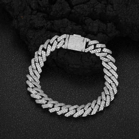 Hip Hop Rhombus Cuban Link Bracelet Copper Iced Out Zirconia Pave Jewelry For Men Women Fashion Accessory