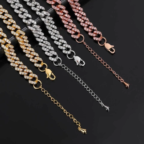 Tobillera de Eslabón Cubano Ancho de Lujo de Cobre Chapado en Oro Con Zirconia AAA Iced Out Pulsera de Tobillo Para Mujer Joyería Hip Hop