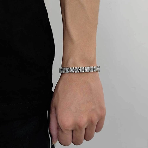 Bracciale Hip Hop in Rame Lusso Zirconia Catena Iced Out Galvanico Intarsiato Baguette Bracciale Geometrico Gioielli Regalo Uomo