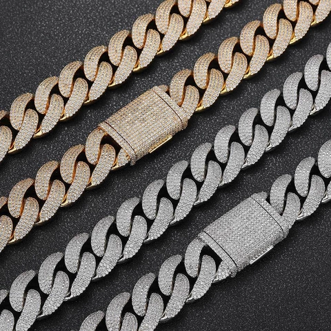 Set di Gioielli con Catena a Maglia Cubana in Rame e Zirconia Hip Hop per Uomo e Donna Collana e Bracciale Iced Out