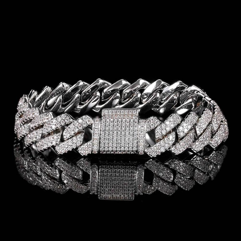 Pulsera de Eslabones Cubanos de Rombo 14mm Cobre Iced Out Circonia Pave Hip Hop Street Style Hombre Joyería de Lujo Regalo
