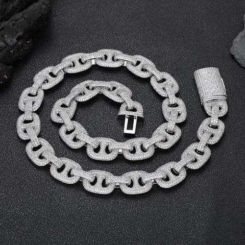 Collana Hip Hop Mariner Link Bubble Cuban Chain Zirconia Iced Out Rame Oro Argento Placcato Gioielli per Uomo Donna