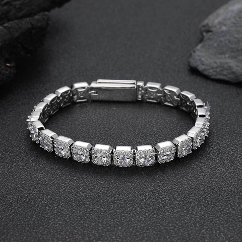 Luxe Iced Out Vierkante Halo Tennis Armband Voor Mannen Vrouwen Hip Hop Koper Zirkonia Schakelarmband Gepersonaliseerde Sieraden Accessoire