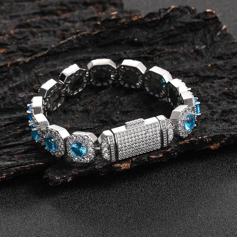 Luxus Hip Hop Iced Out Kupfer Zirkonia Armband Unisex Oktogon Gliederkette Bling Schmuck Für Party Geschenk Silber Armband