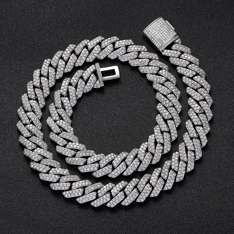 Hip Hop Kupfer Zirkonia Zweireihige Raute Panzerkette Halskette Für Herren 18k Vergoldet Iced Out Schwere Gliederkette Schmuck