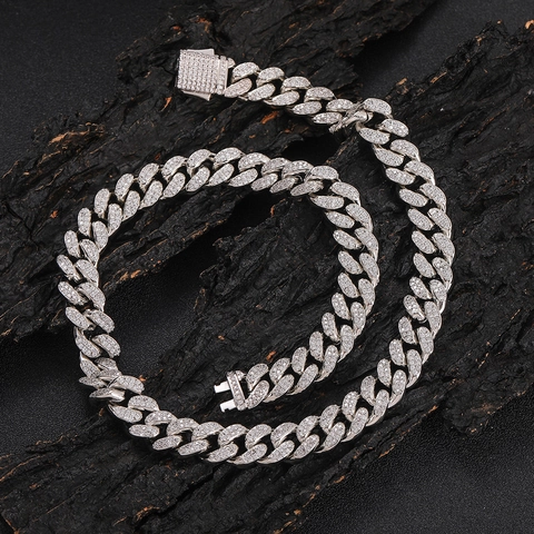 Collana a Maglia Cubana Doppia Fila Zirconia Hip Hop Larghezza 12mm Rame Iced Out Catena Miami Gioielli Uomo Donna Regalo
