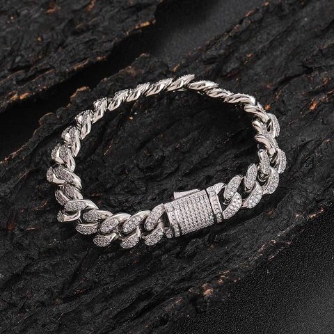Bracelet Gourmette Cubaine Double Rangée Zirconia pour Hommes Cuivre Iced Out Streetwear Bijoux de Mode