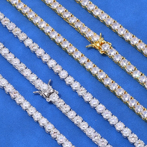 Luxus Hip Hop Kupfer Zirkonia Tenniskette Schmuckset Für Herren Damen Gold Silber Überzogene Halskette Armband